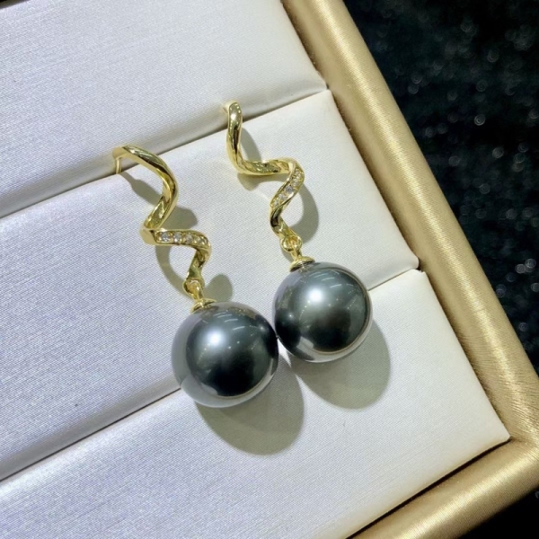 Wavy design pearl earrings 10-11mm Tahitian pearl jewelry 925 Sterling Silver pearl Earrings