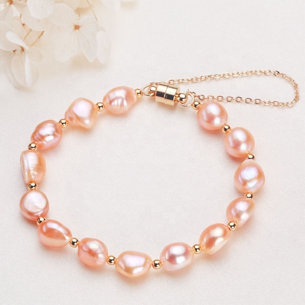 Natural Freshwater baroque Pearl Bracelet pink Pearl Bracelet with Magnetic Lock