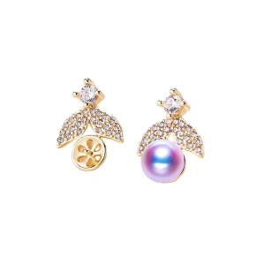 Wholesale zircon design Pearl earrings mountings Sterling Silver Needle Whole body gold plating No.18